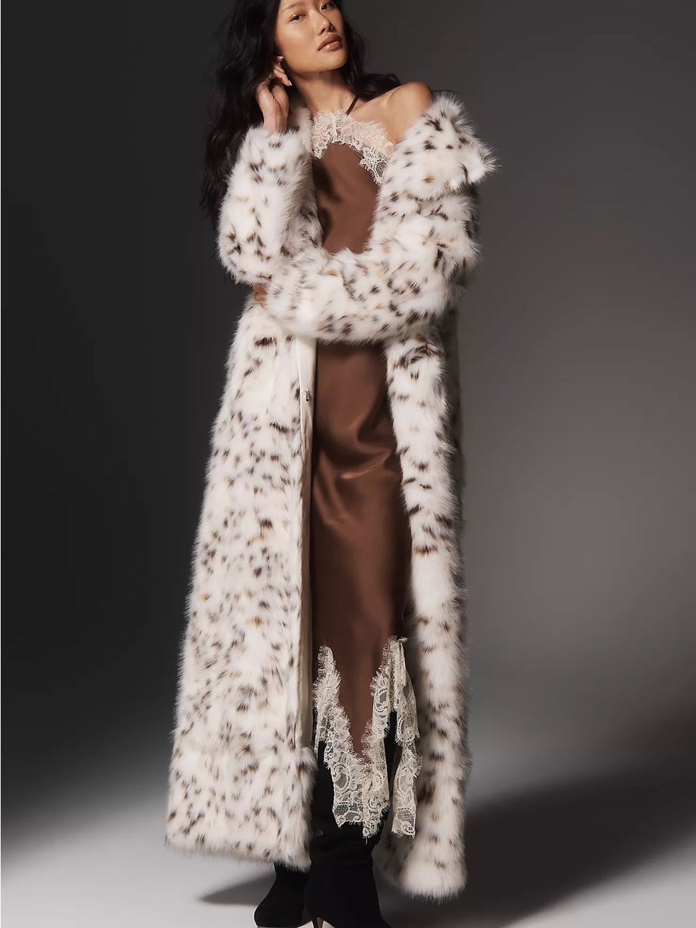 $645! APPARIS Gabrielle Snow Leopard Faux Fur Coat Small NWOT